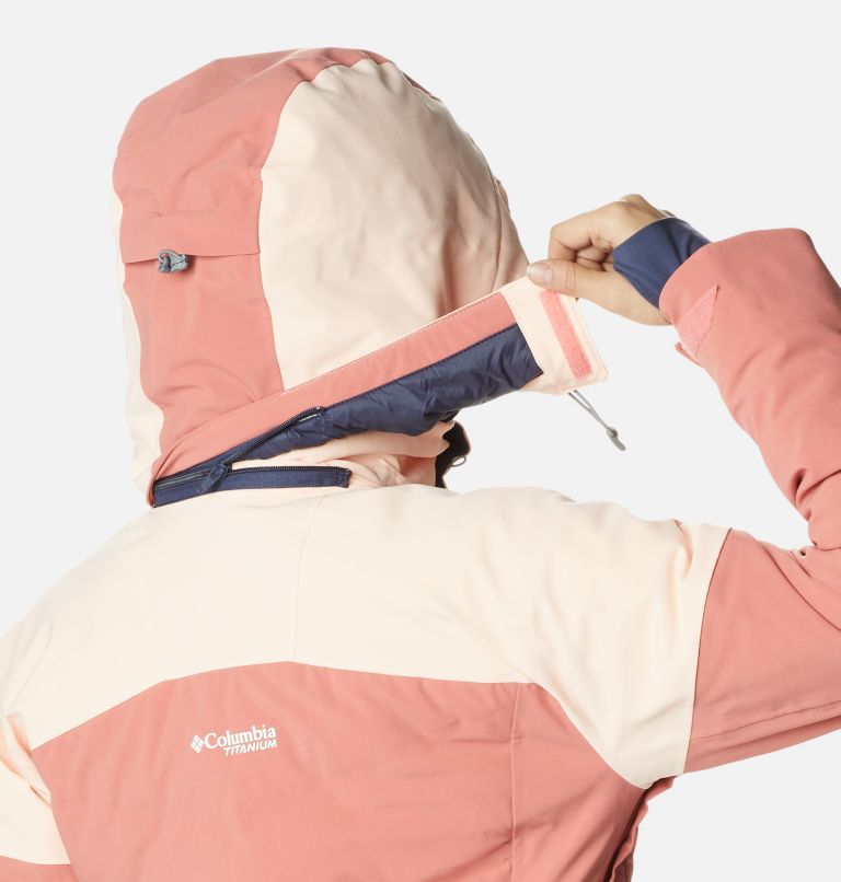 Women's Powderkeg III Waterproof Ski Down Jacket, Color: Dark Coral, Peach Blossom, image 7