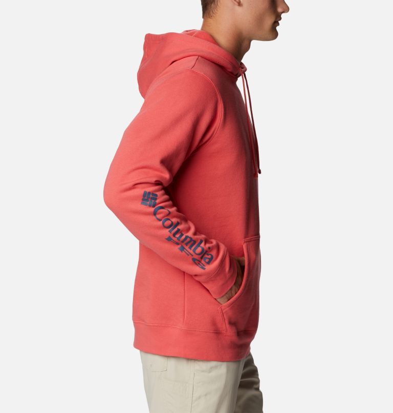 Thumbnail: Men's PFG Sleeve II Graphic Hoodie, Color: Sunset Red, Collegiate Navy Logo, image 3