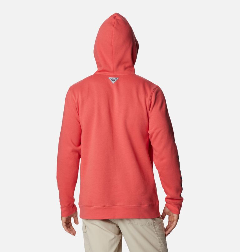 Men's PFG Sleeve II Graphic Hoodie, Color: Sunset Red, Collegiate Navy Logo, image 2