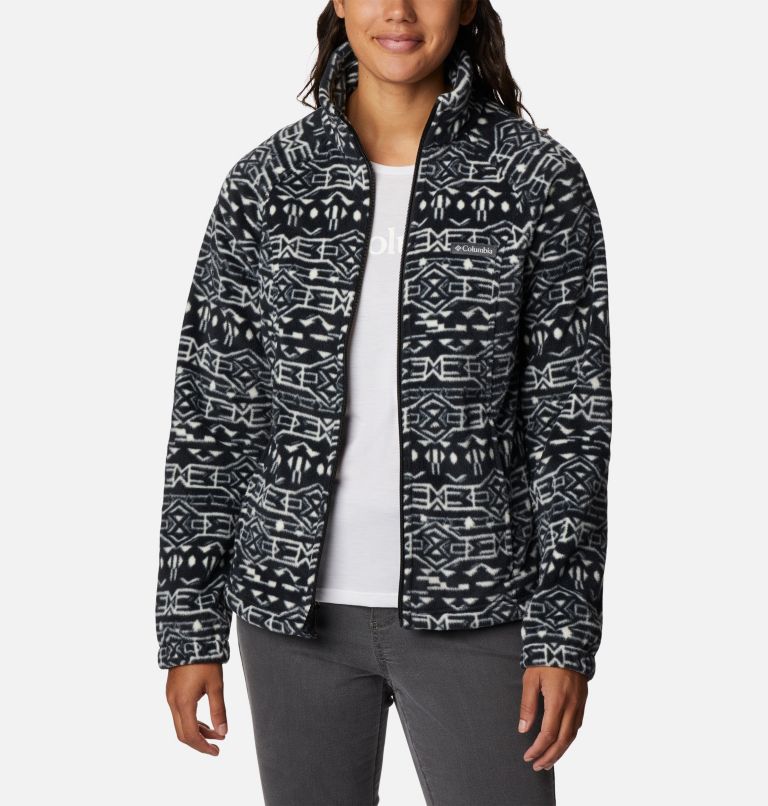 Women's Benton Springs Printed Full Zip Fleece Jacket, Color: Black 80s Stripe, image 6