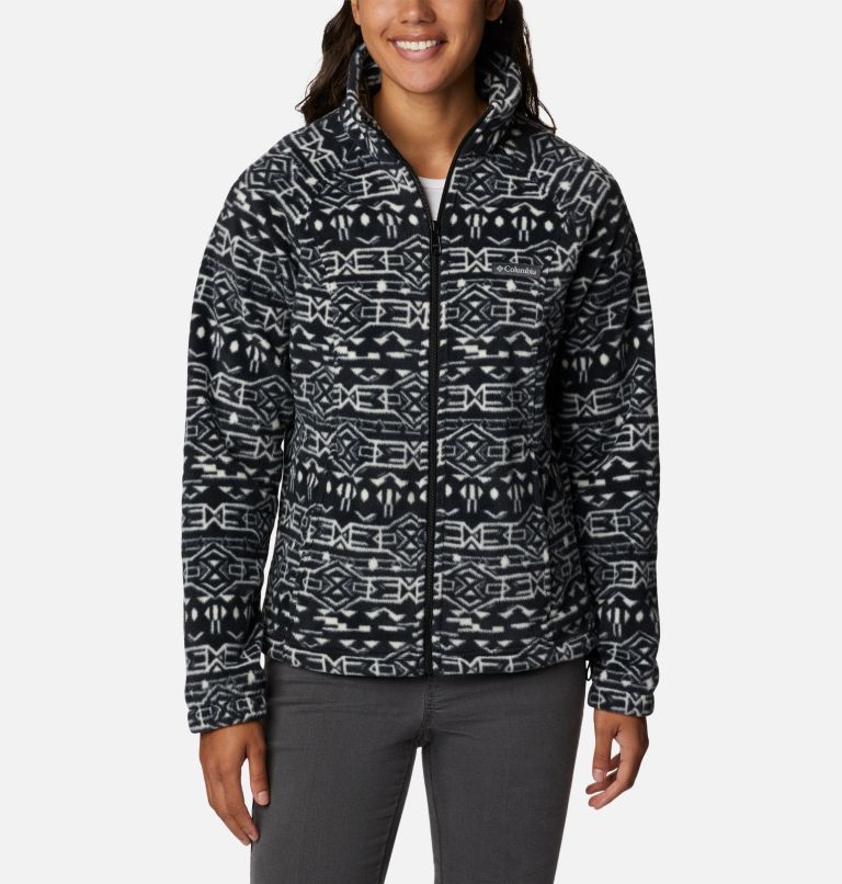 Women's Benton Springs Printed Full Zip Fleece Jacket, Color: Black 80s Stripe, image 1