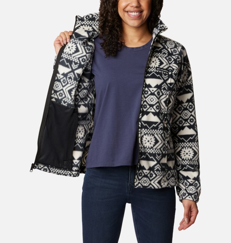 Women's Benton Springs Printed Full Zip Fleece Jacket, Color: Black Checkered Peaks Tonal, image 5