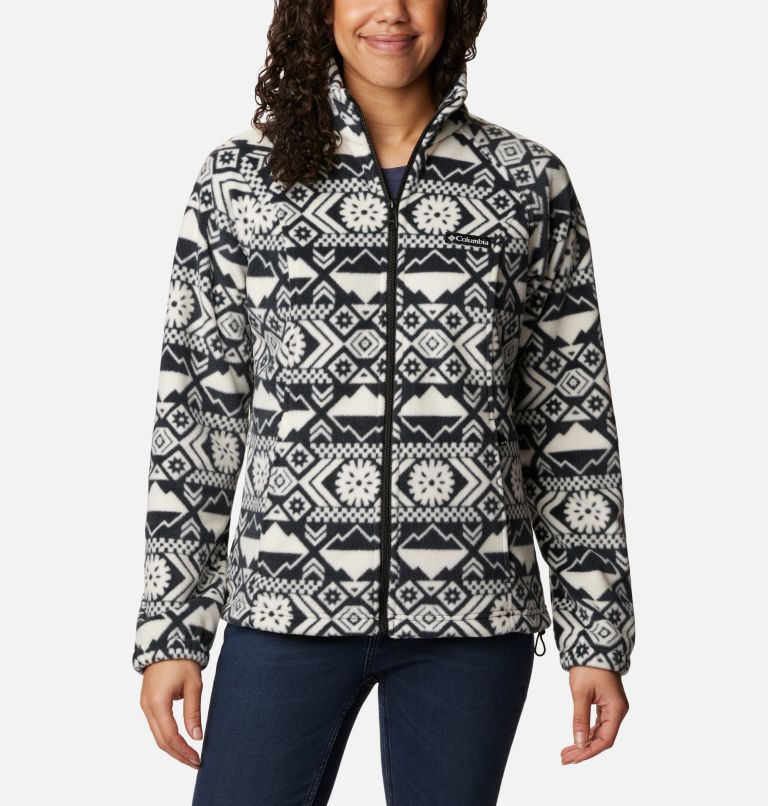 Women's Benton Springs Printed Full Zip Fleece Jacket, Color: Black Checkered Peaks Tonal, image 1