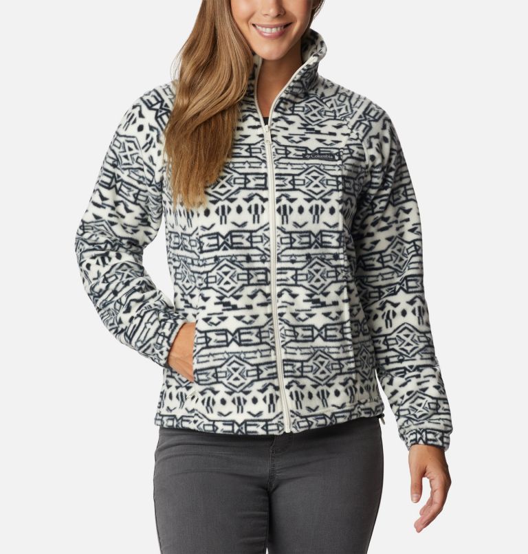 Thumbnail: Women's Benton Springs Printed Full Zip Fleece Jacket, Color: Chalk 80s Stripe, image 1