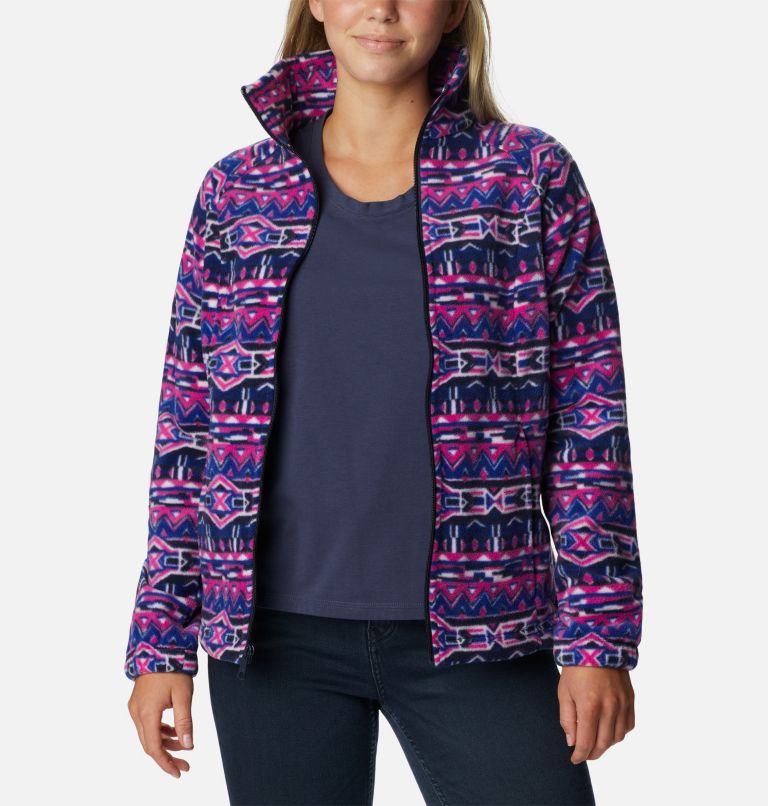 Women's Benton Springs Printed Full Zip Fleece Jacket, Color: Dark Sapphire 80s Stripe, image 7