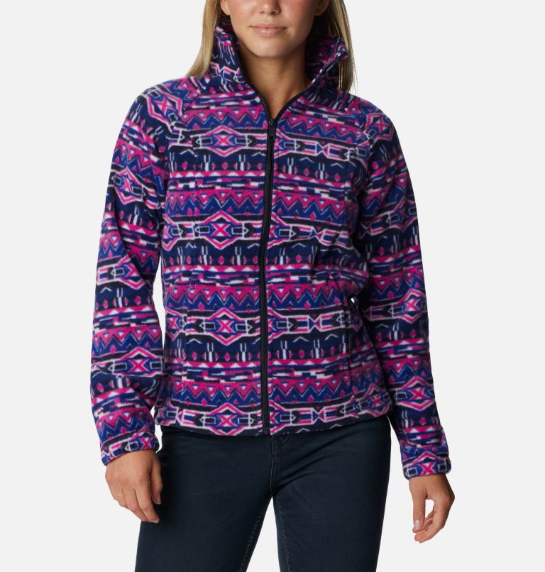 Women's Benton Springs Printed Full Zip Fleece Jacket, Color: Dark Sapphire 80s Stripe, image 1