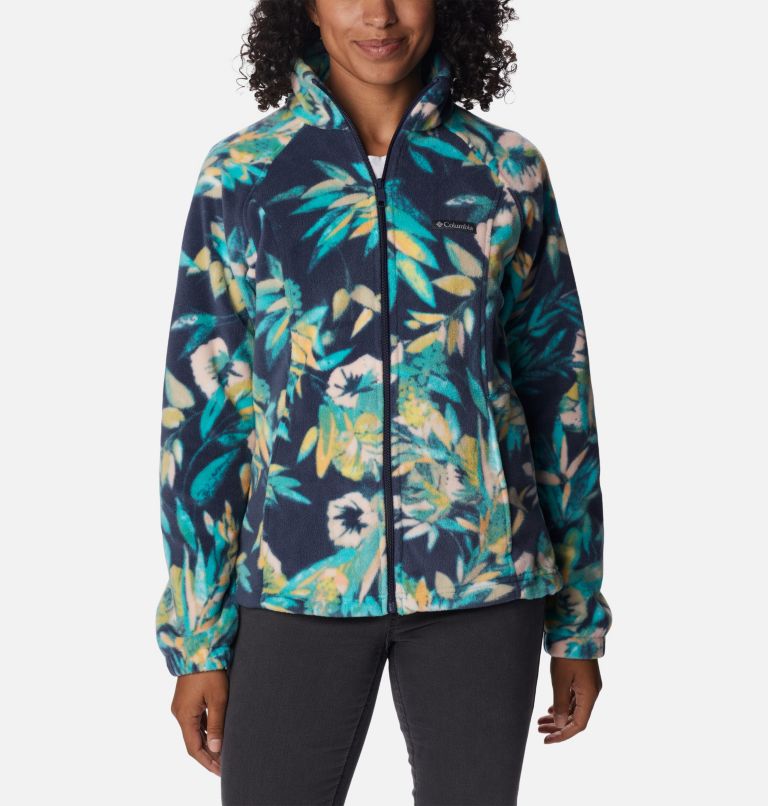 Women's Benton Springs Printed Full Zip Fleece Jacket, Color: Bright Aqua, Wisterian, image 1