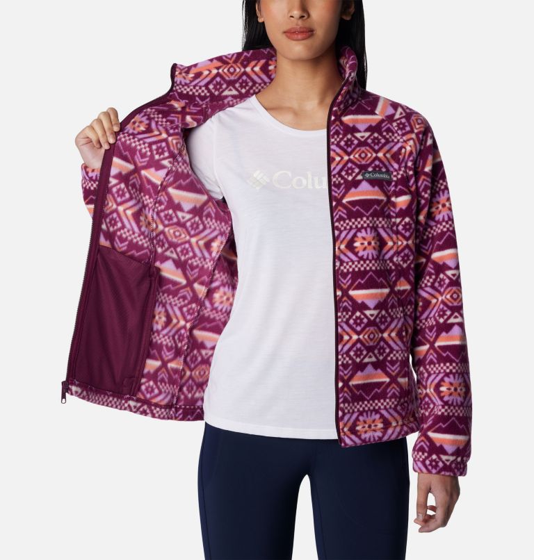 Women's Benton Springs Printed Full Zip Fleece Jacket, Color: Marionberry Checkered Peaks, image 5