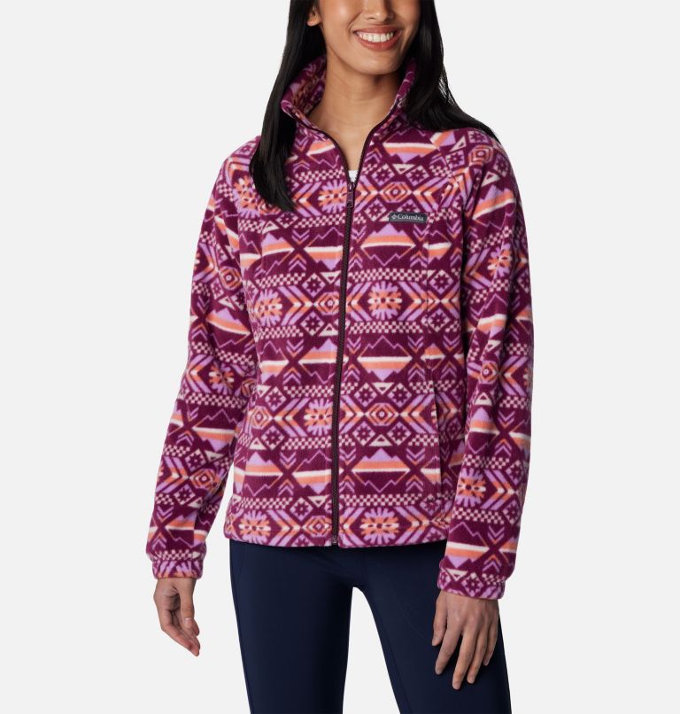 Thumbnail: Women's Benton Springs Printed Full Zip Fleece Jacket, Color: Marionberry Checkered Peaks, image 1