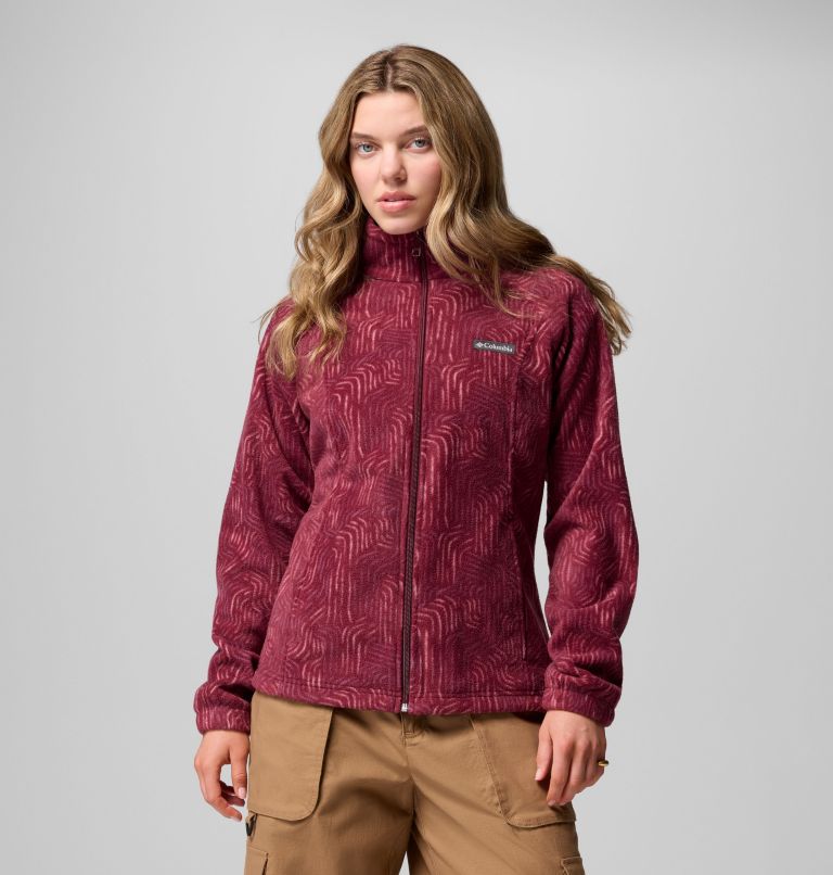 Women's Benton Springs Printed Full Zip Fleece Jacket, Color: Rich Wine Flowfalls, image 1