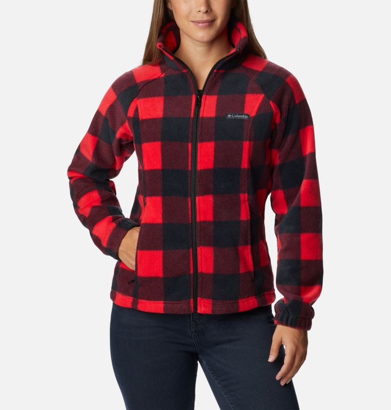 Veste polaire zippée imprimée Benton Springs Femme, Color: Red Lily Check, image 1