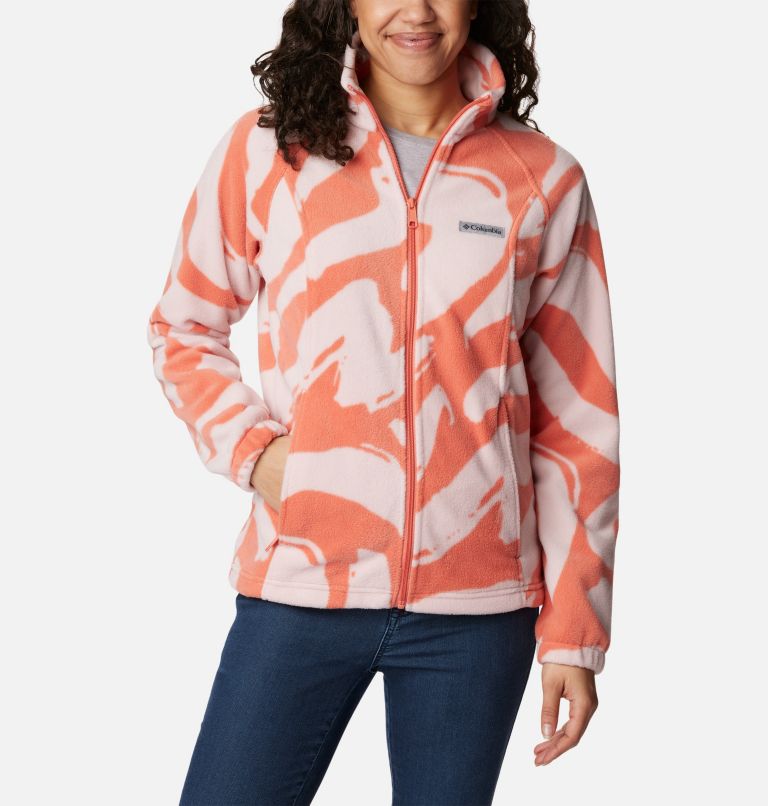 Girls Printed Orange Fleece Jacket