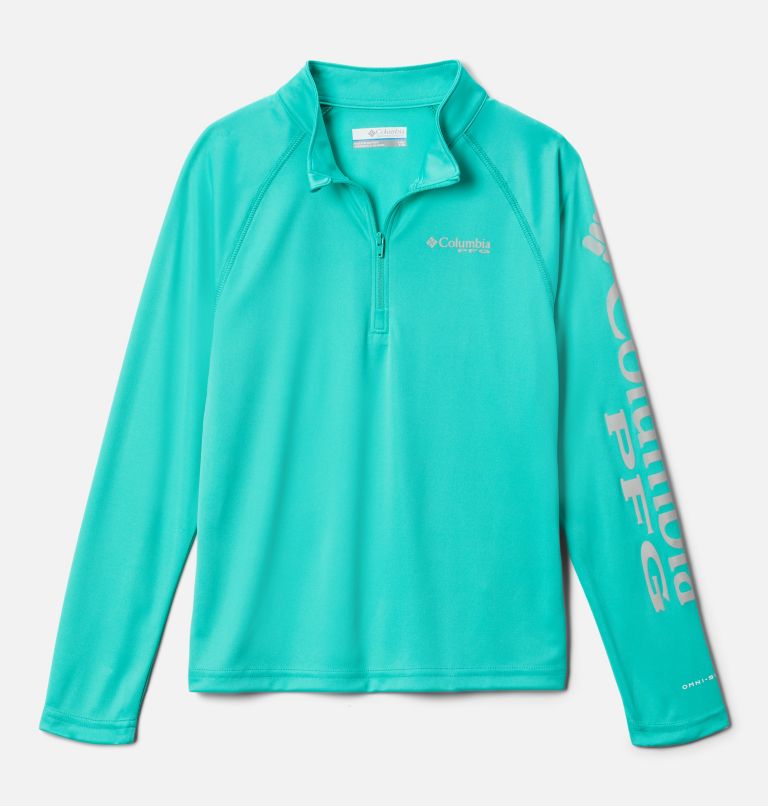 Thumbnail: Boys' PFG Terminal Tackle Quarter Zip Pullover, Color: Electric Turquoise, image 1