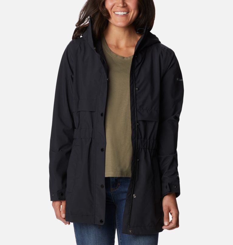 Women's Long Valley Trench Jacket, Color: Black
