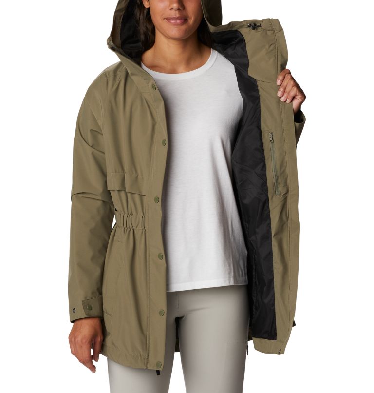 Women's Long Valley Trench Jacket, Color: Stone Green, image 5