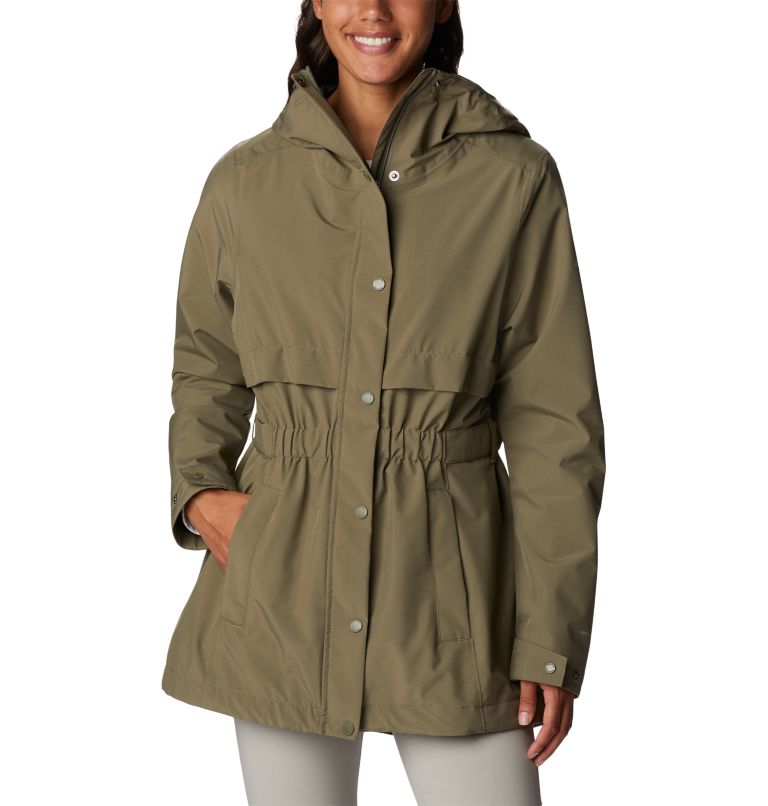 Women's Long Valley Trench Jacket, Color: Stone Green, image 1