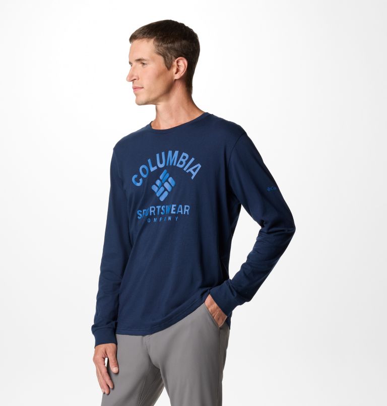 Men's Rockaway River Graphic Long Sleeve T-Shirt, Color: Coll Navy, Athletic Arch, image 4