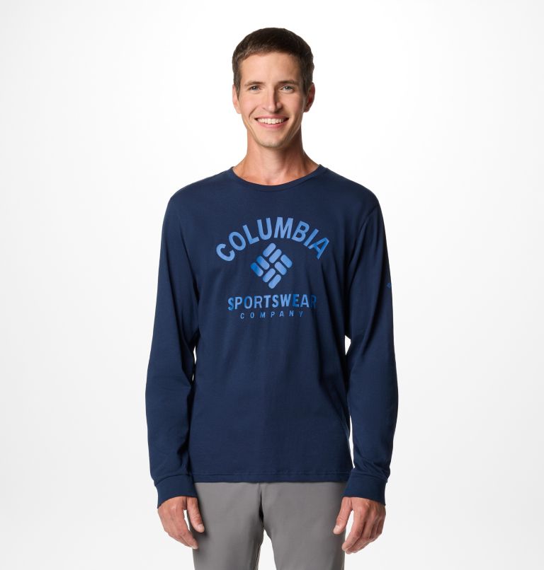 Men's Rockaway River Graphic Long Sleeve T-Shirt, Color: Coll Navy, Athletic Arch, image 1