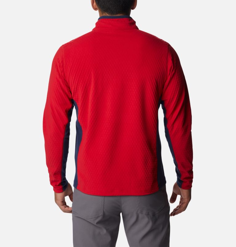 Thumbnail: Men's Overlook Pass Half Zip Shirt, Color: Mountain Red, Collegiate Navy, image 2