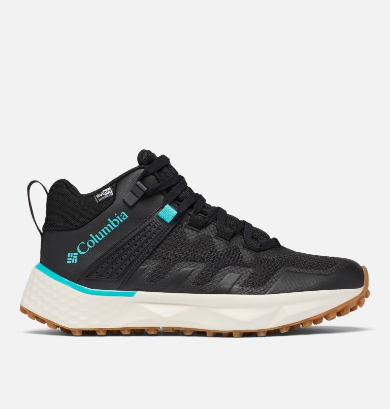 Women's Facet 75 Mid OutDry Shoe, Color: Black, Bright Aqua, image 3