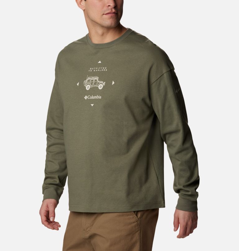 Thumbnail: Men's Duxbery Relaxed Long Sleeve T-Shirt - Tall, Color: Stone Green, Overlander Graphic, image 5