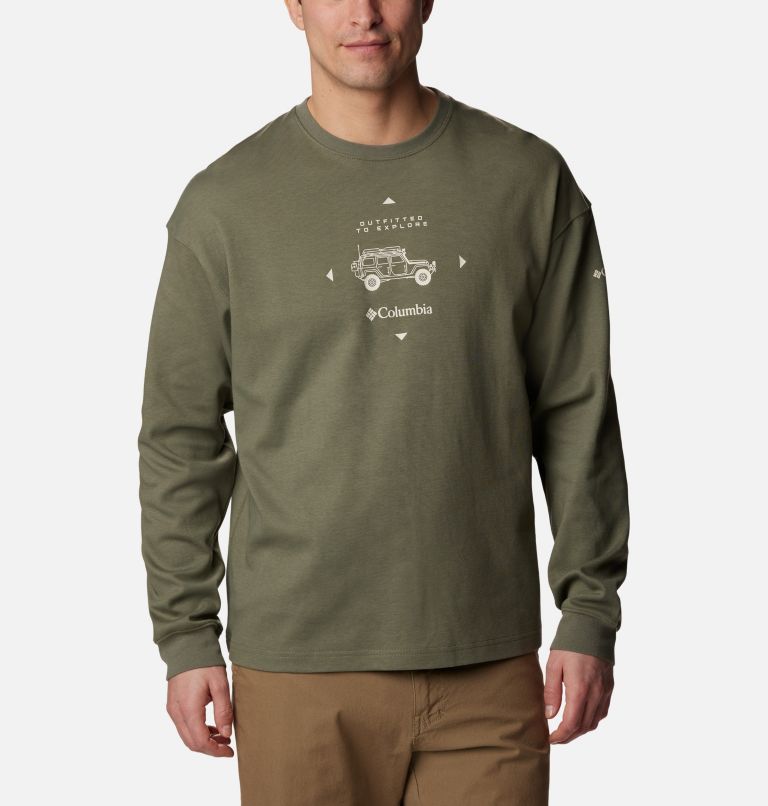 Men's Duxbery Relaxed Long Sleeve T-Shirt - Tall, Color: Stone Green, Overlander Graphic, image 1