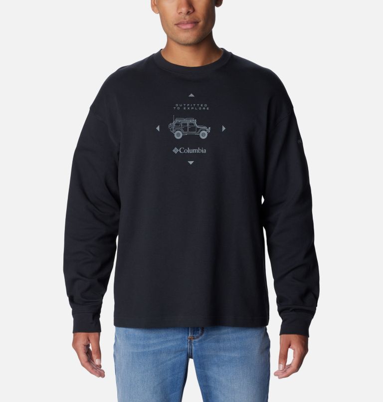 Thumbnail: Men's Duxbery Relaxed Long Sleeve Crew, Color: Black, Overlander Graphic, image 1