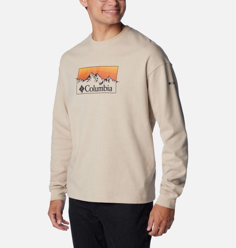 Thumbnail: Men's Duxbery Relaxed Long Sleeve T-Shirt, Color: Ancient Fossil, Linear Range Graphic, image 5