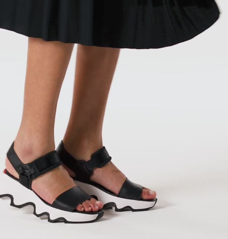 KINETIC Impact Y-Strap High Women's Wedge Sandal, Color: Black, Sea Salt