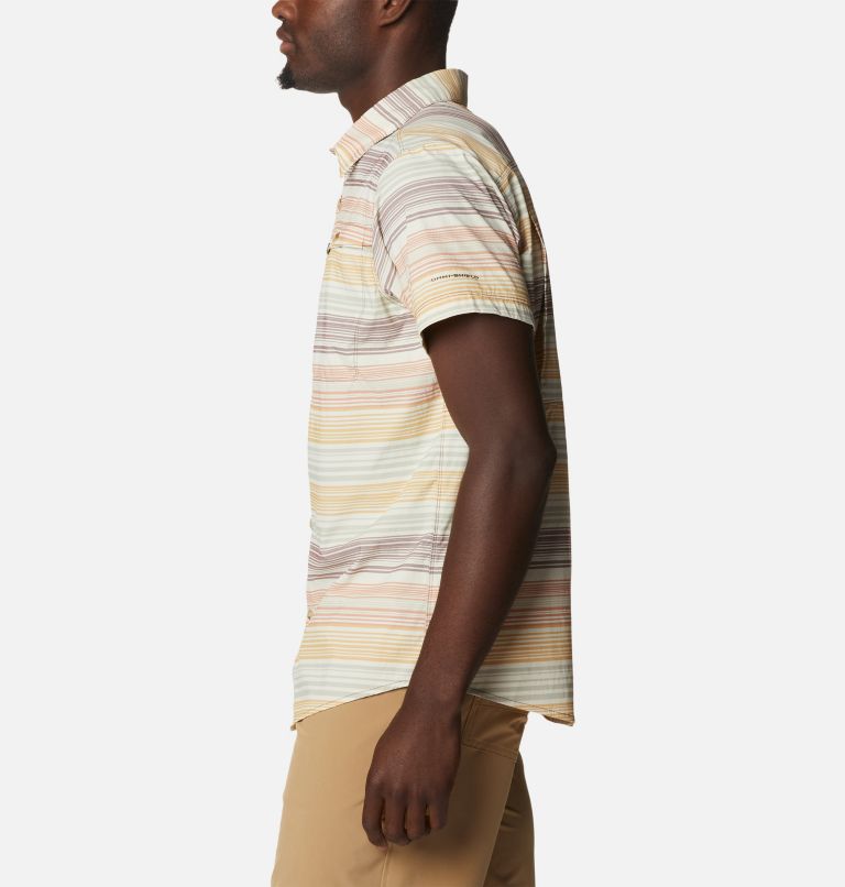 Men's Newton Ridge Plaid Short Sleeve Shirt, Color: Light Raisin Striped Sunset, image 3