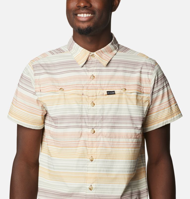 Men's Newton Ridge Plaid Short Sleeve Shirt, Color: Light Raisin Striped Sunset, image 4