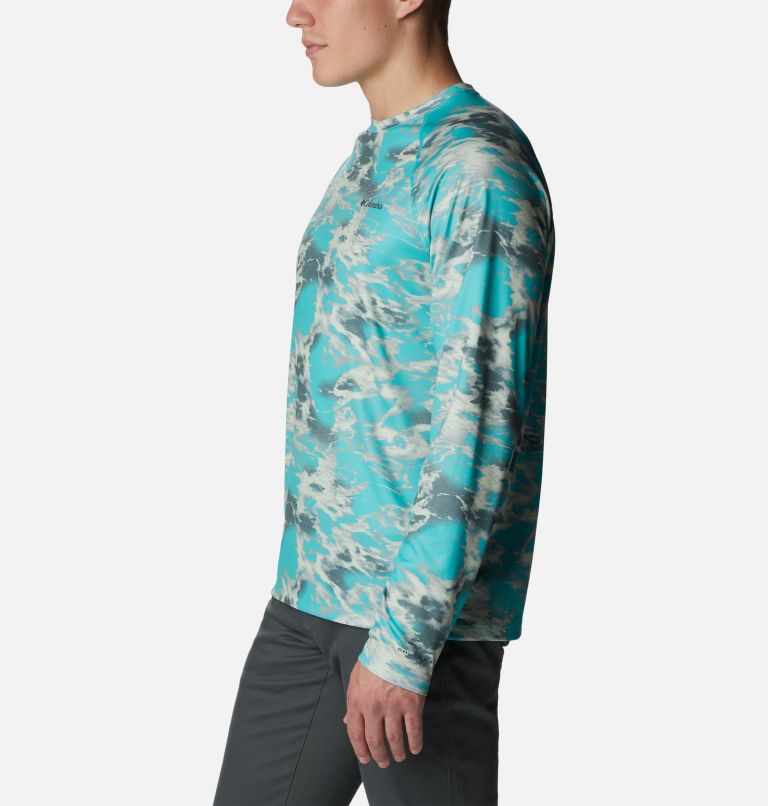 Men's Summerdry Printed Long Sleeve Shirt, Color: Bright Aqua Natureal Waves, image 3
