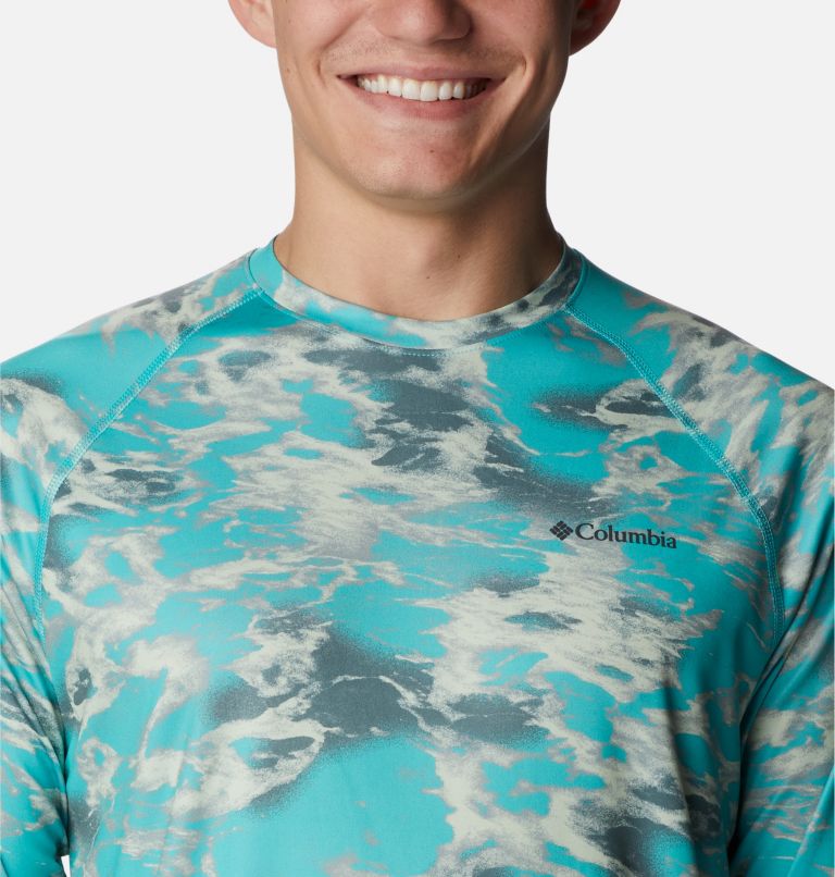 Men's Summerdry Printed Long Sleeve Shirt, Color: Bright Aqua Natureal Waves, image 4