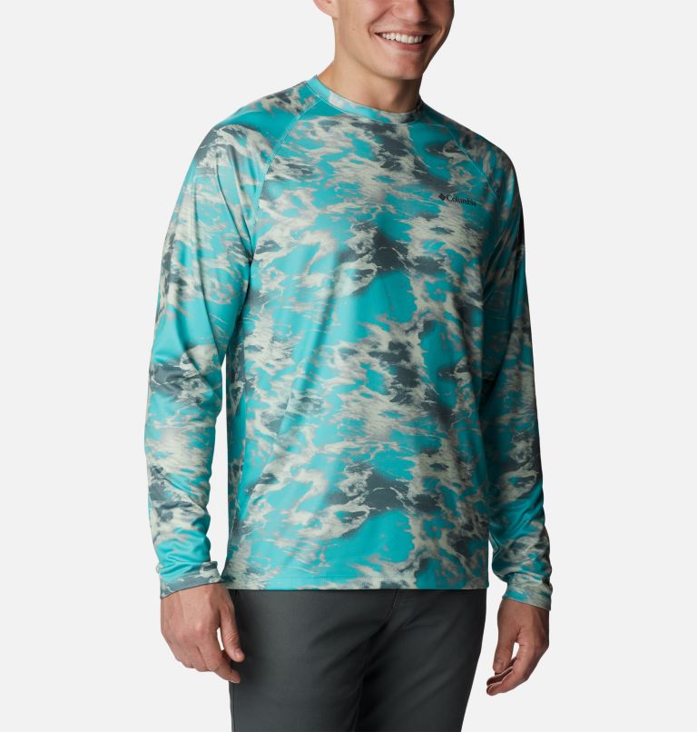 Men's Summerdry Printed Long Sleeve Shirt, Color: Bright Aqua Natureal Waves, image 5
