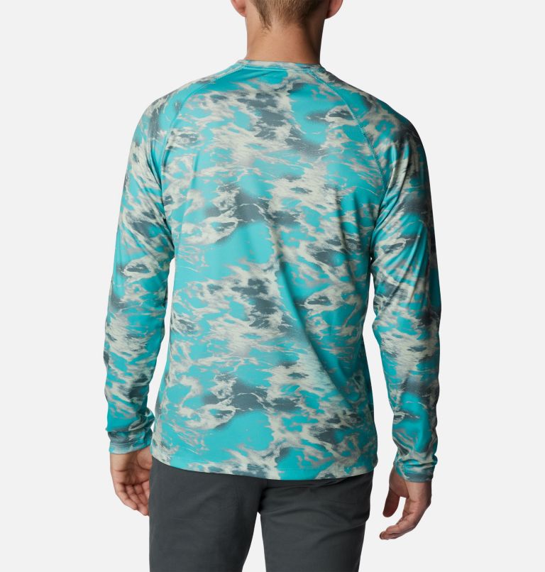 Men's Summerdry Printed Long Sleeve Shirt, Color: Bright Aqua Natureal Waves, image 2