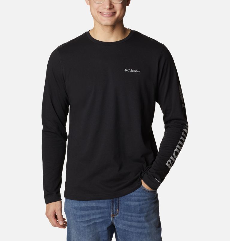 Thumbnail: Men's Thistletown Hills Long Sleeve Logo T-Shirt - Tall, Color: Black, image 1