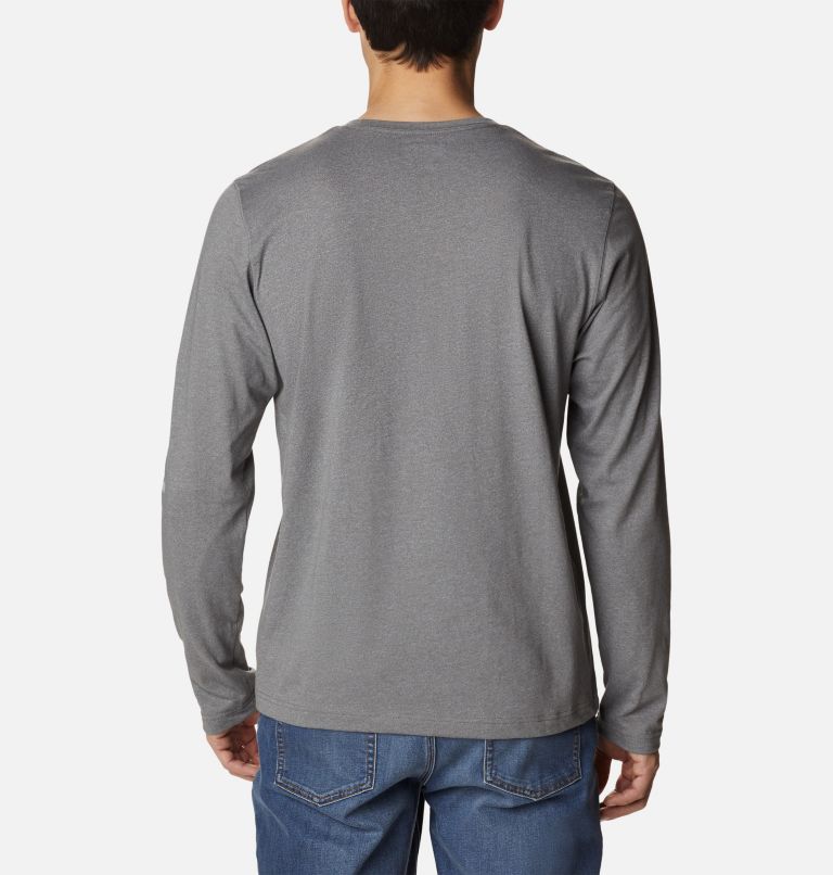 Thumbnail: Men's Thistletown Hills Long Sleeve Logo T-Shirt - Tall, Color: City Grey Heather, image 2