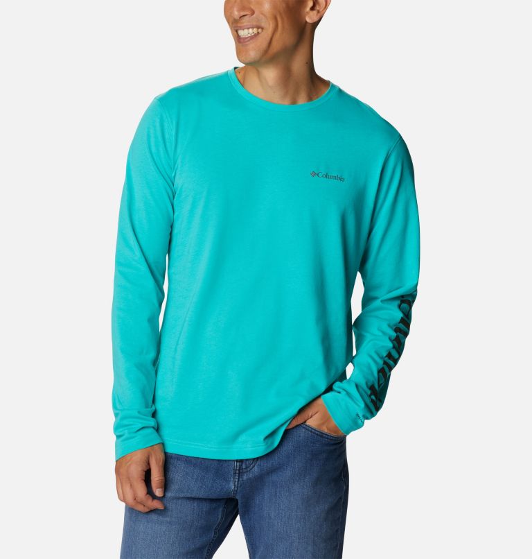Men's Thistletown Hills Long Sleeve Logo T-Shirt, Color: Bright Aqua, image 5