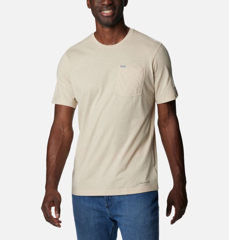 Thumbnail: Men's Thistletown Hills Pocket T-Shirt - Tall, Color: Ancient Fossil Heather, image 5