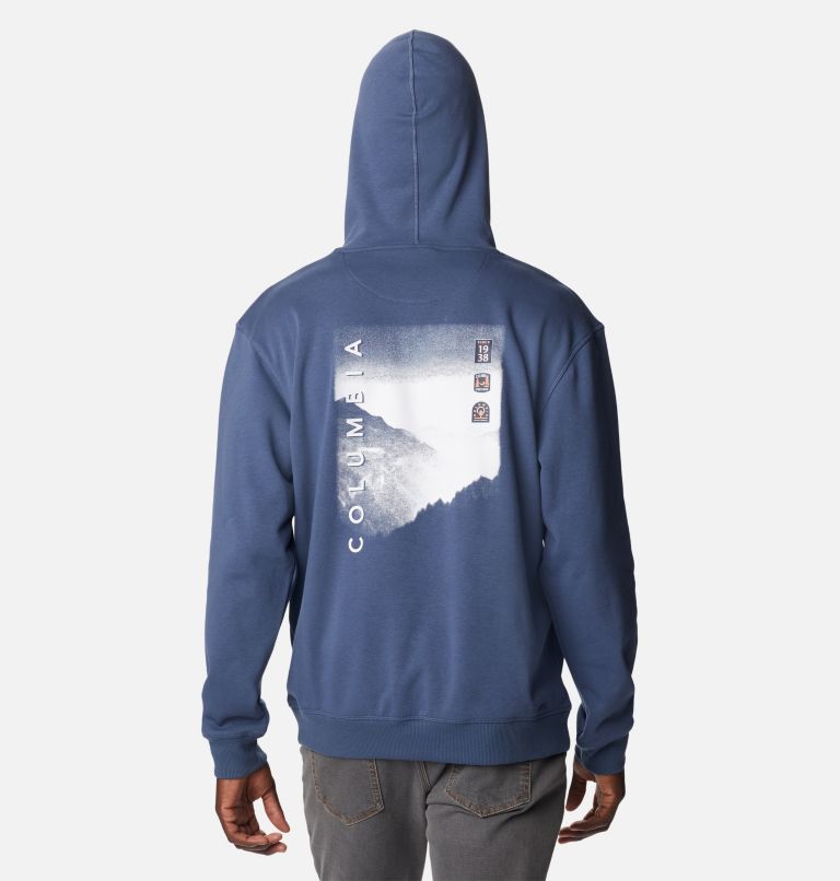 Men's Columbia Lodge French Terry II Hoodie, Color: Dark Mountain, Hazy Hills Graphic, image 2