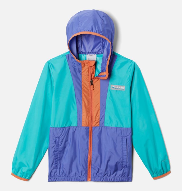 Youth Back Bowl Hooded Windbreaker, Color: Bright Aqua, Purple Lotus, Desert Orange, image 1