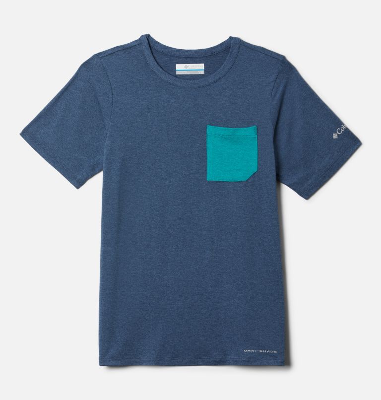Boy's Tech Trail Short Sleeve T-Shirt, Color: Dark Mountain Heather, Bright Aqua Hthr, image 1