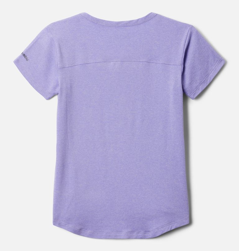 Girls' Tech Trail T-Shirt, Color: Morning Mist Hthr, Paisley Purple Hthr, image 2