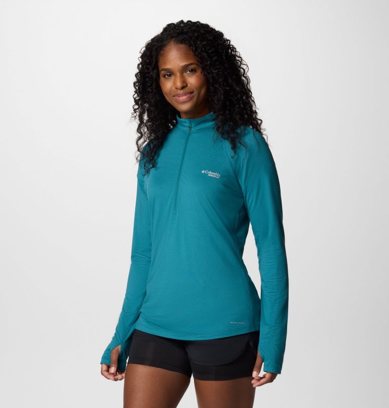 Women's Endless Trail Half Zip Mesh Long Sleeve Shirt, Color: River Blue, image 3