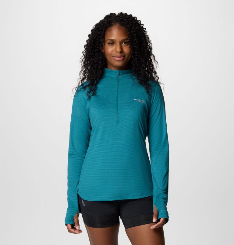 Women's Endless Trail Half Zip Mesh Long Sleeve Shirt, Color: River Blue, image 1