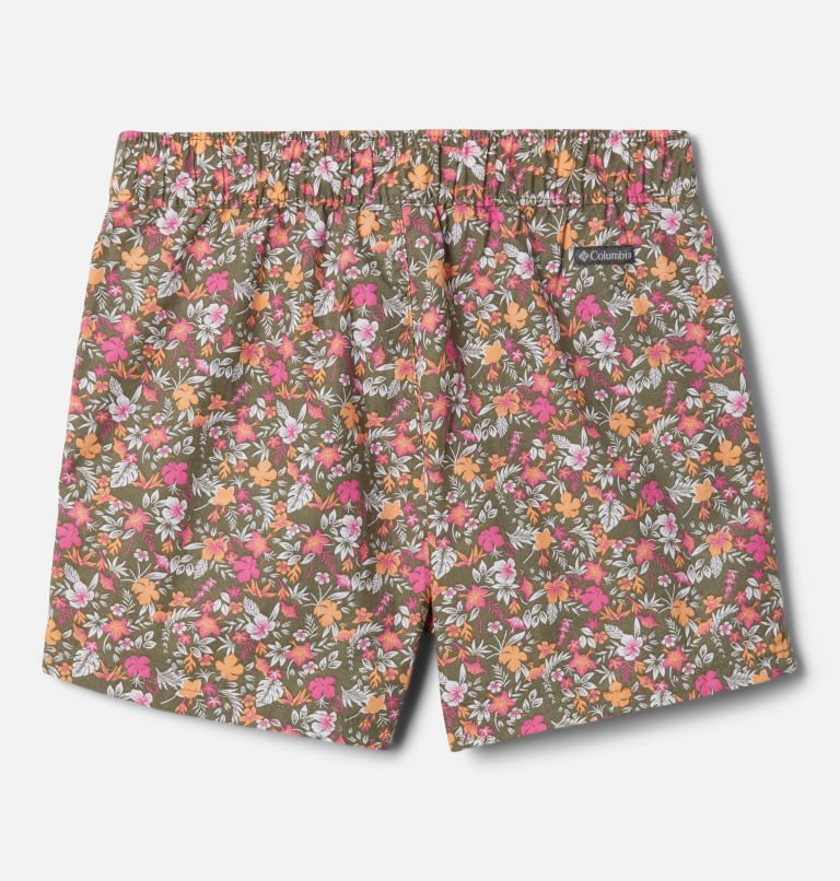 Girls' Washed Out Printed Shorts, Color: Stone Green Mini-Biscus, image 2