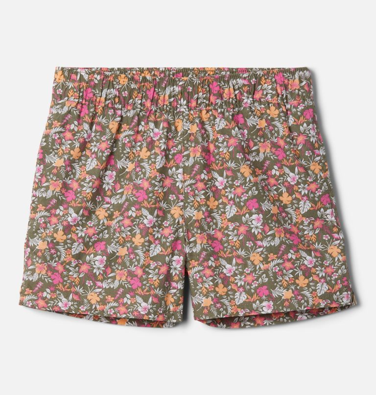 Thumbnail: Girls' Washed Out Printed Shorts, Color: Stone Green Mini-Biscus, image 1