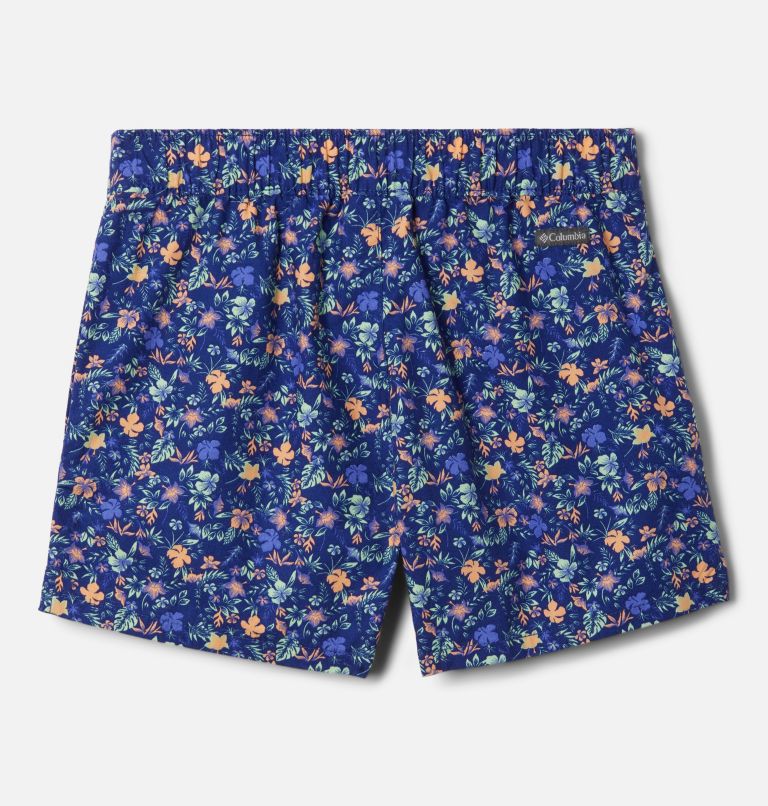 Girls' Washed Out Printed Shorts, Color: Dark Sapphire Mini-Biscus, image 2