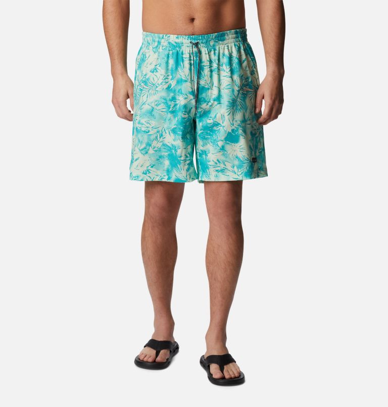 Thumbnail: Men's Summertide Stretch Printed Shorts, Color: Ice Green Sketchy Paradise, image 1