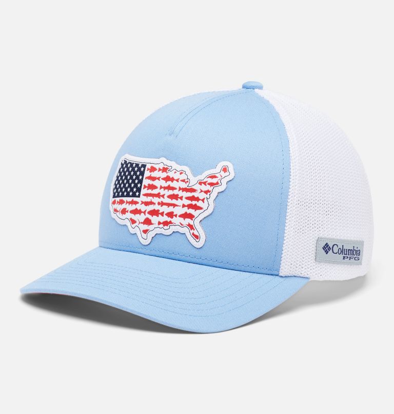 Thumbnail: PFG Statetriot Mesh Ball Cap, Color: Agate Blue, Red Spark, USA Patch, image 1